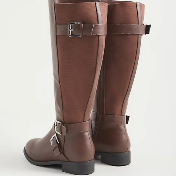 👣TORRID 🍀Brown Faux Leather Side Buckle Knee Boot - Picture 5 of 6